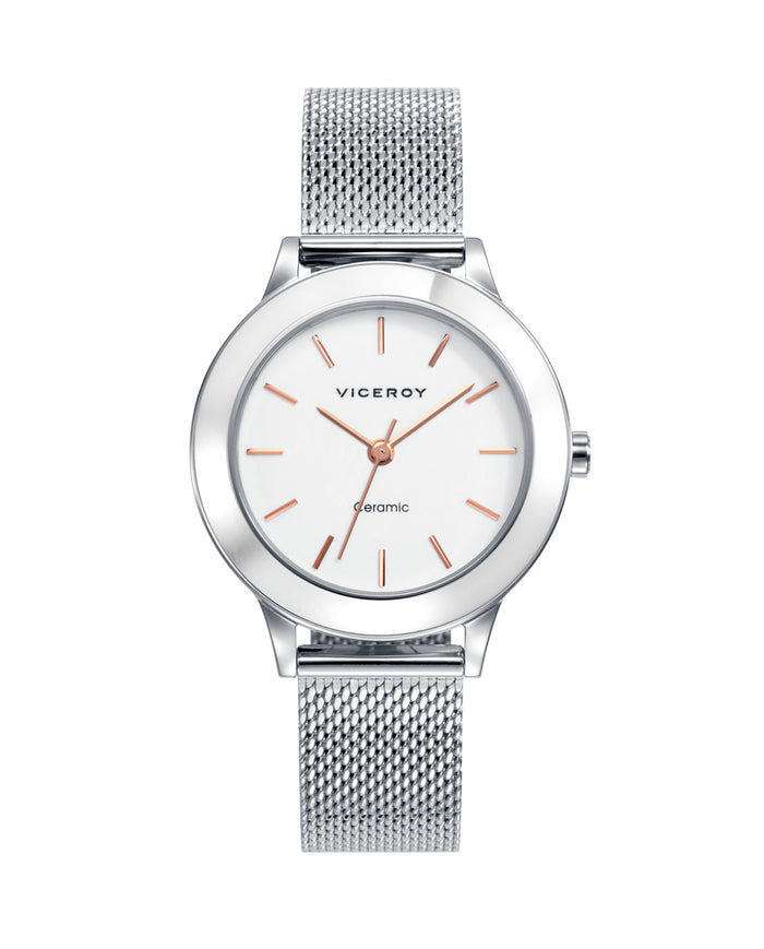 viceroy Reloj de mujer Cerámica de acero en blanco y malla milanesa Envío internacional gratuito