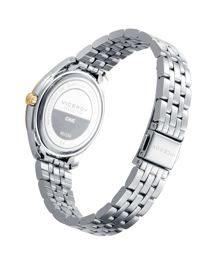 viceroy Reloj caja bicolor de acero e Ip dorado 5 atm y brazalete de acero con movimiento cuarzo Ahorra y exporta