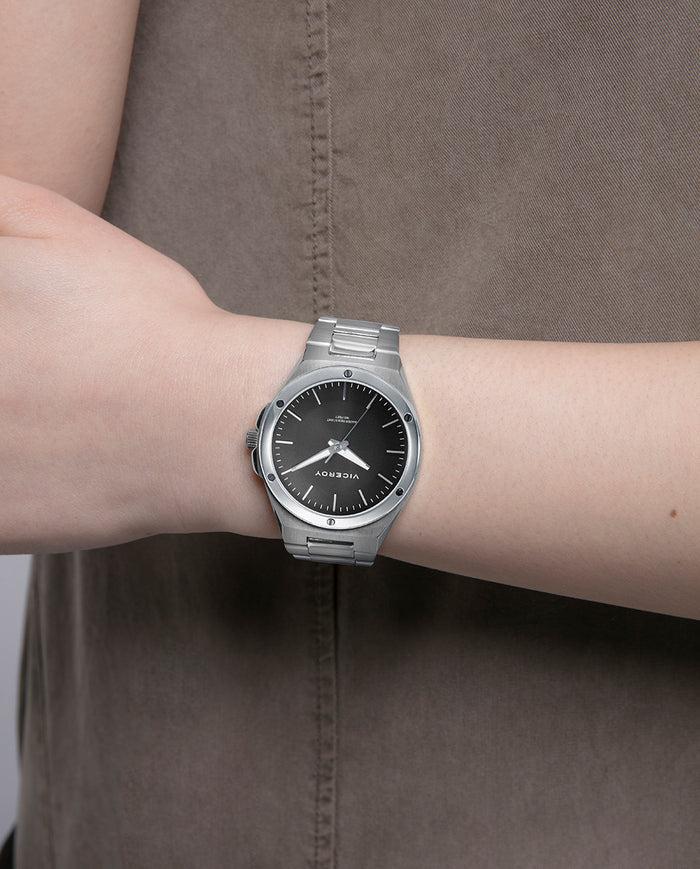 viceroy Reloj de acero con esfera negra de índices plateados Rebajas