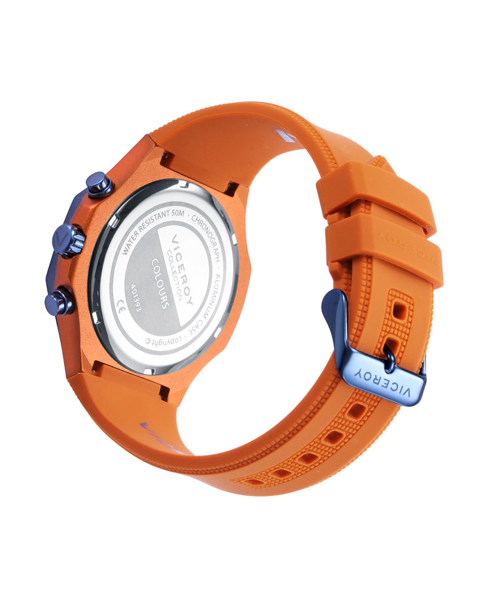 viceroy Reloj caja de aluminio naranja con bisel de acero Ip azul 5 atm correa de silicona naranja movimiento de cuarzo Venta caliente