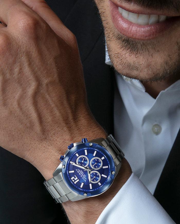 viceroy Reloj caja de acero con bisel Ip azul 10 atm y brazalete de acero con movimiento cuarzo Mejor oferta