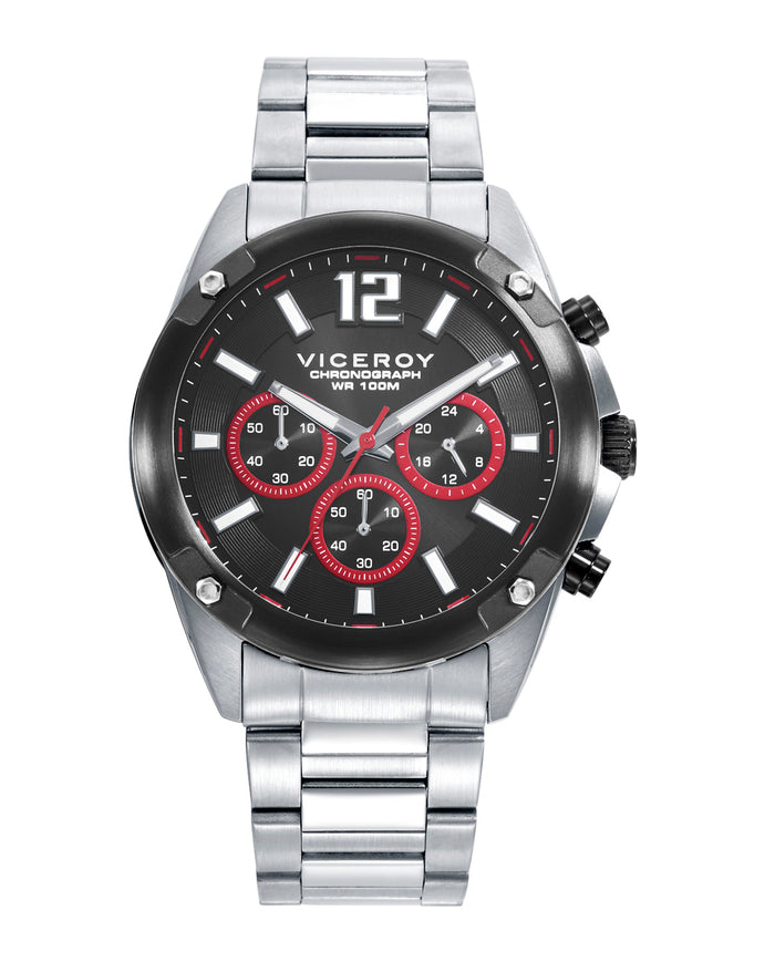 viceroy Reloj caja de acero con bisel Ip negro 10 atm y brazalete de acero con movimiento cuarzo Rebajas online