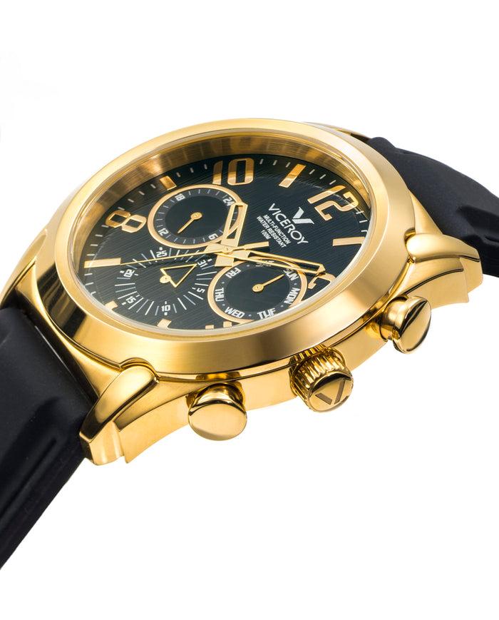 viceroy Reloj de hombre Magnum multifunción de acero con IP dorado y correa de silicona negra Precio de fábrica