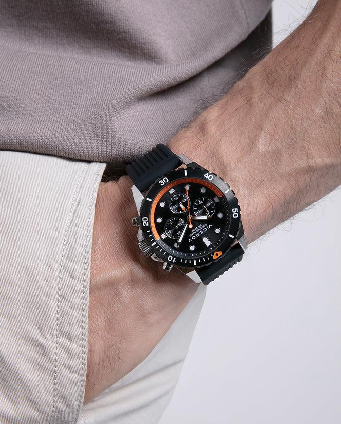viceroy Reloj caja de acero con bisel giratorio y correa de silicona negra Libre de impuestos