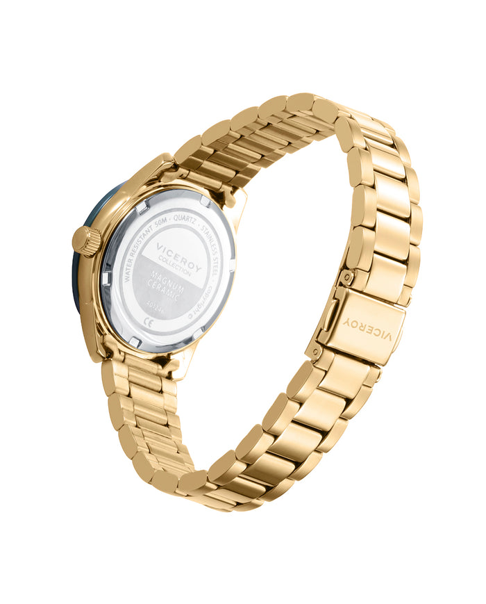 viceroy Reloj caja de acero Ip dorado con bisel cerámico verde 5 atm y brazalete acero Ip dorado con movimiento cuarzo Los más vendidos
