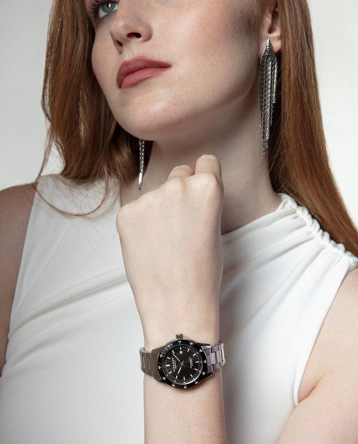 viceroy Reloj caja de acero con bisel cerámico negro 5 atm y brazalete acero con movimiento cuarzo Ventas relámpago