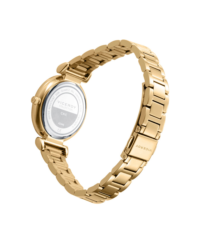 viceroy Reloj caja de acero Ip dorado con bisel de circonitas blancas 5 atm con esfera madreperla y brazalete Ip dorado con movimiento cuarzo Rebajas online