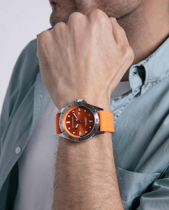 viceroy Reloj caja de acero con bisel giratorio y correa de silicona naranja Envío gratis