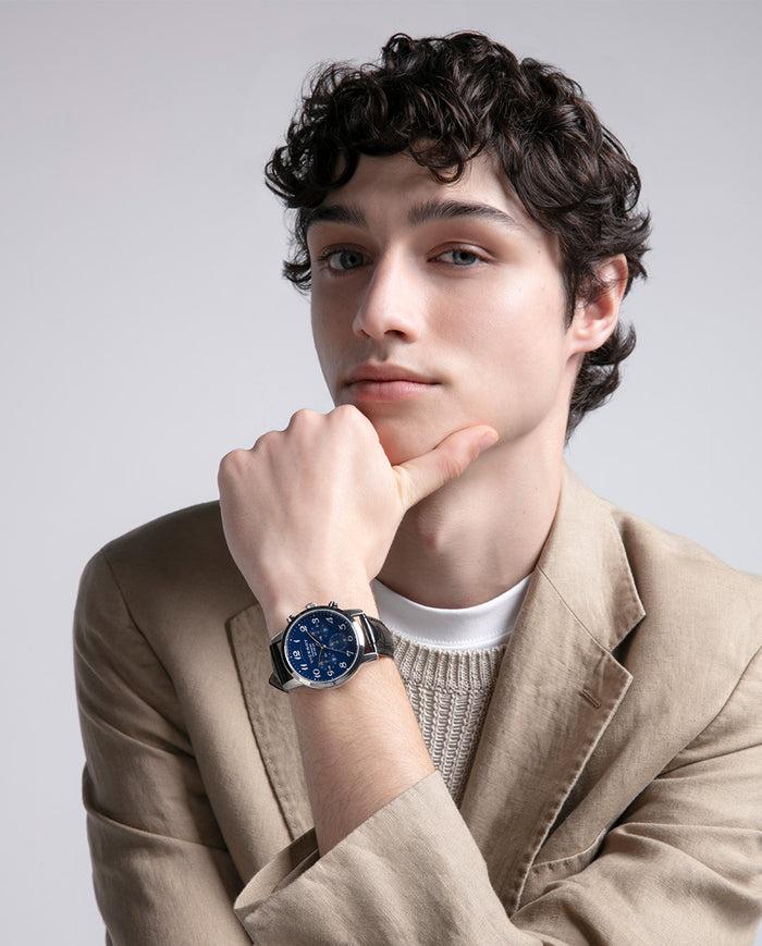viceroy Reloj de hombre con correa de piel negra y esfera azul con cronógrafo Últimos 3 días