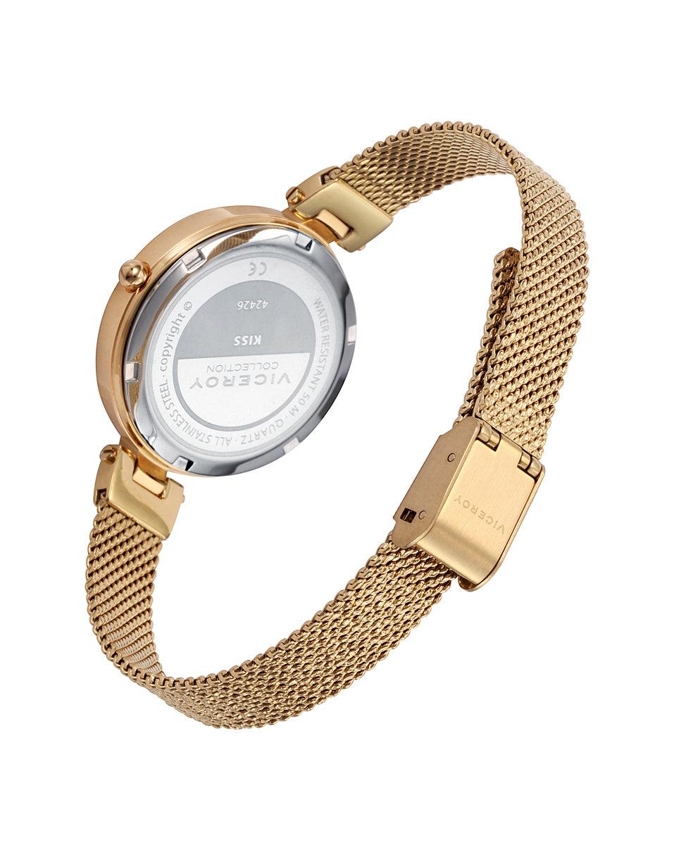 viceroy Reloj de mujer Kiss de acero con esfera blanca y malla IP dorado con textura Promoción por tiempo limitado
