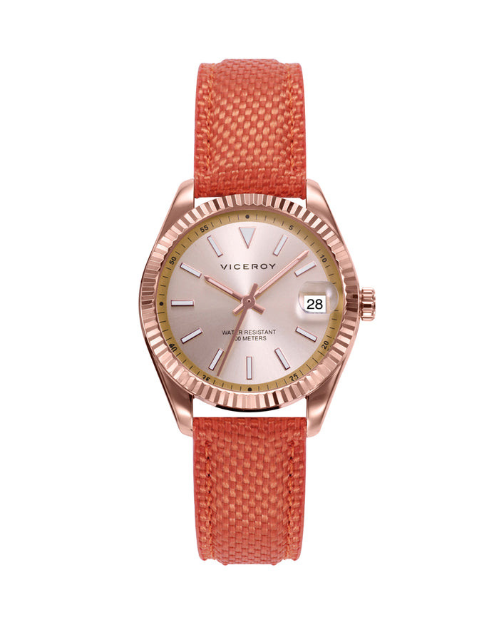 viceroy Reloj de mujer Chic con caja de acero Ip rosa y correa de nylon naranja Precios de Black Friday