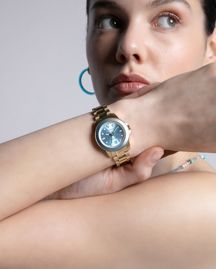 viceroy Reloj caja de acero Ip dorado con bisel de aluminio en color azul 2025