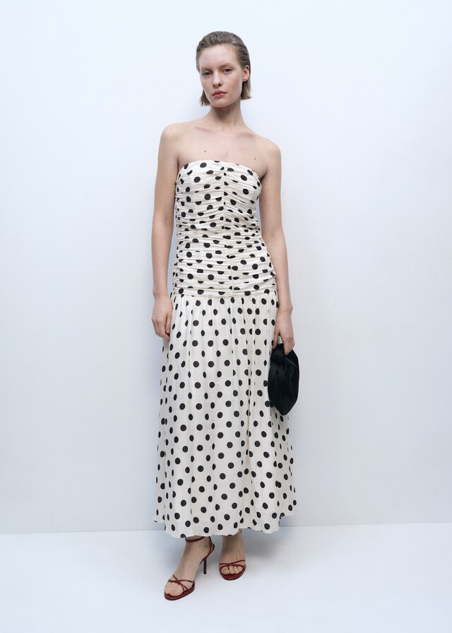 Mango Vestido topos cuerpo drapeado Tienda