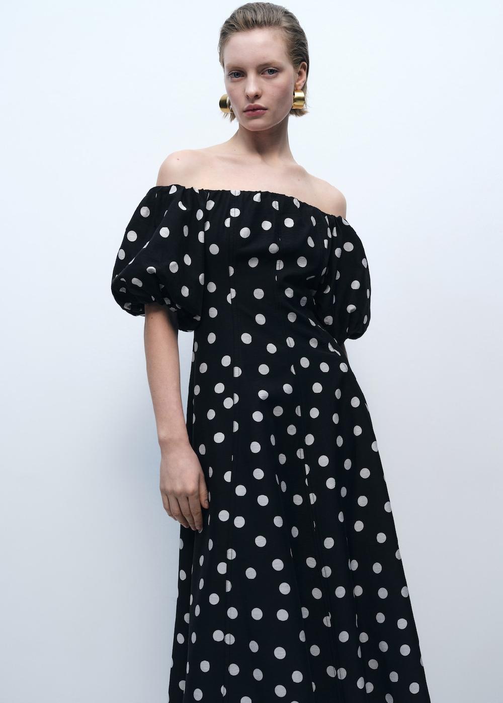 Mango Vestido topos palabra de honor