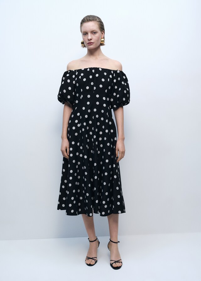 Mango Vestido topos palabra de honor Oferta especial
