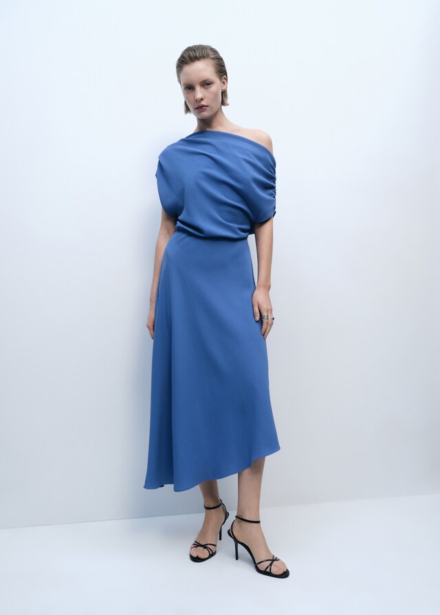 Mango Vestido midi cuello asimétrico Superdescuento