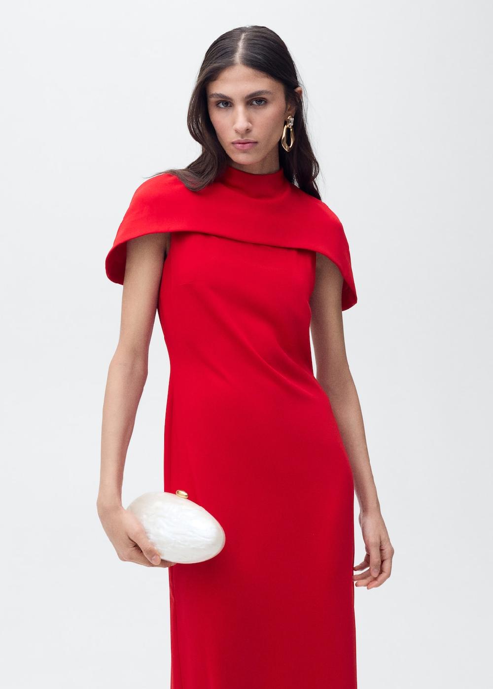 Mango Vestido recto cuello capa