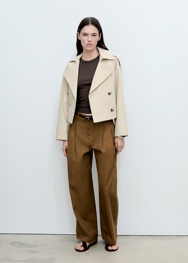 Mango Trench crop doble botonadura Precio ultrabajo