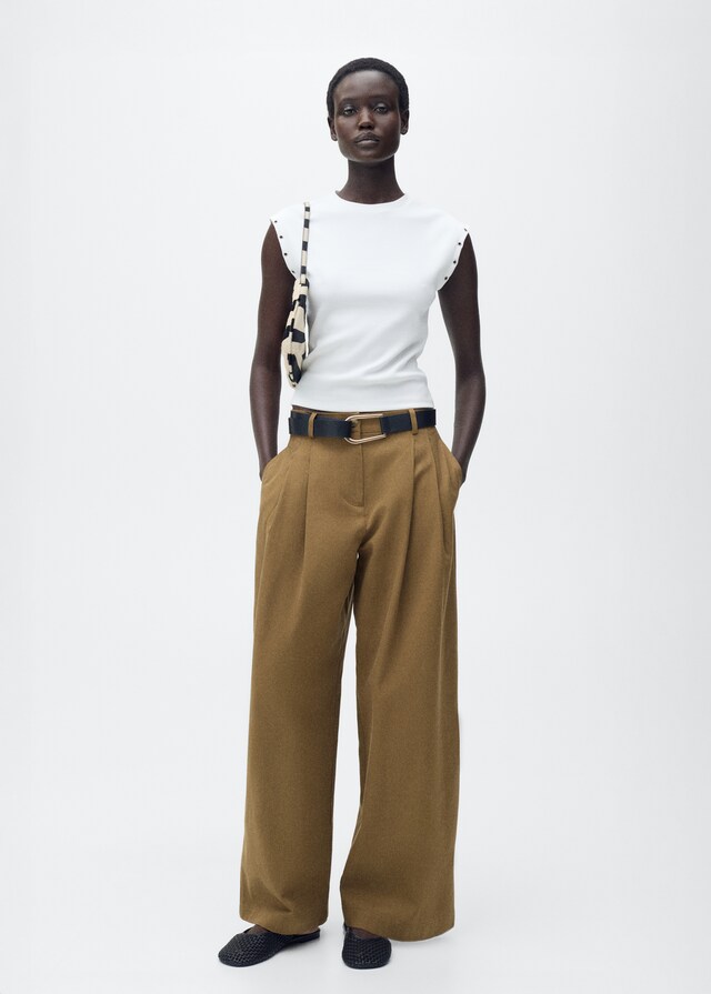 Mango Camiseta canalé ribete troquelado Promoción por tiempo limitado