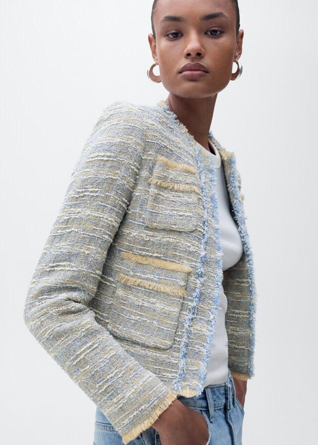Mango Chaqueta tweed terminaciones deshilachadas Ofertas especiales
