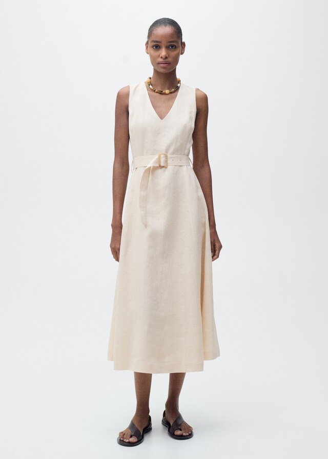 Mango Vestido lino cinturón Outlet online