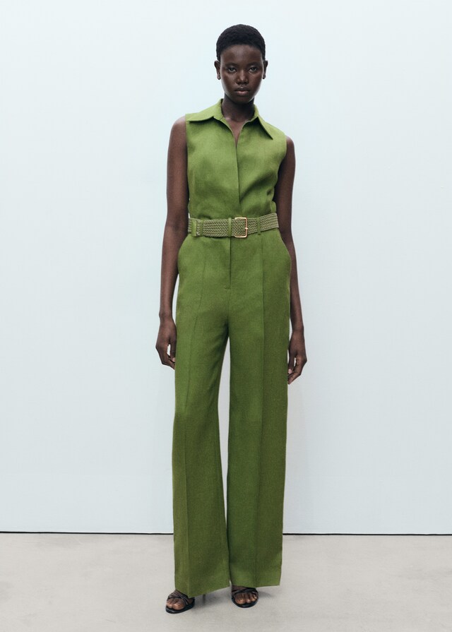 Mango Mono camisero lino cinturón Rebajas