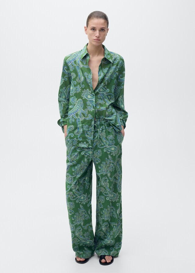 Mango Pantalón lino paisley En oferta