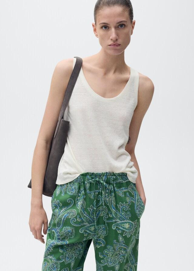 Mango Pantalón lino paisley En oferta