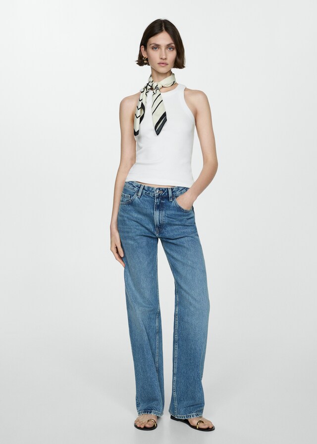 Mango Top canalé algodón Superdescuento