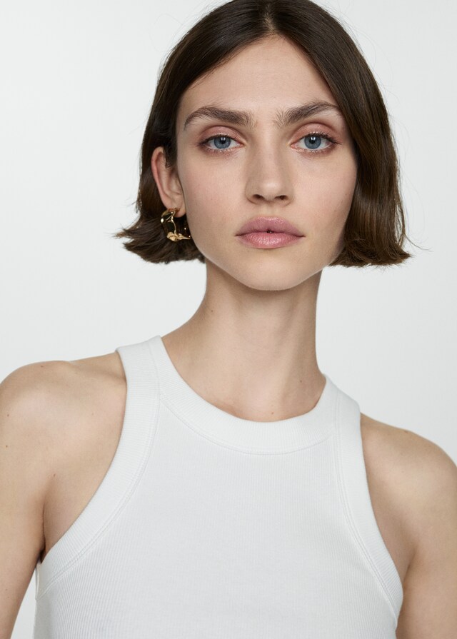Mango Top canalé algodón Superdescuento