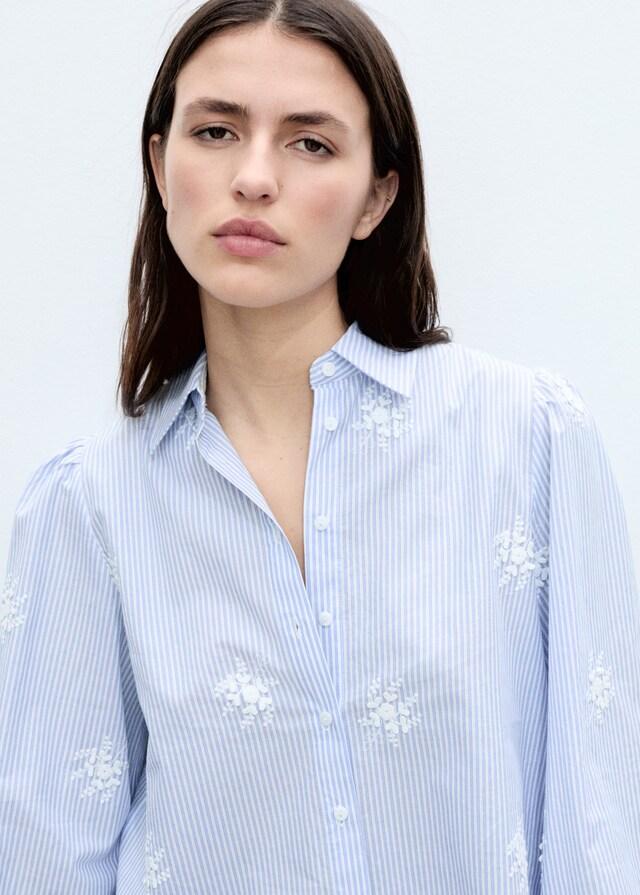 Mango Camisa rayas bordado floral Envío internacional gratuito