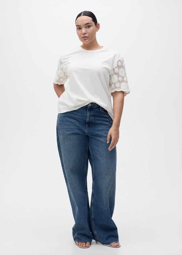 Mango Camiseta algodón mangas crochet En oferta
