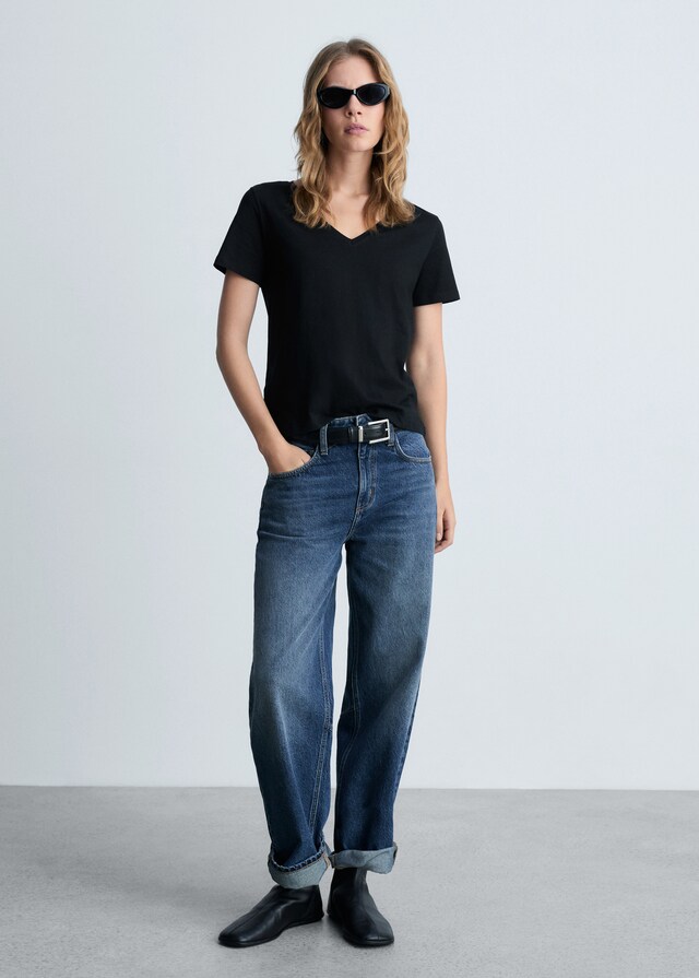 Mango Camiseta algodón cuello pico Libre de impuestos