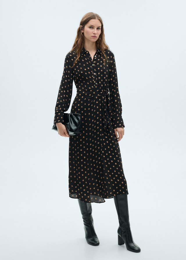 Mango Vestido camisero topos detalle nudo Ventas relámpago