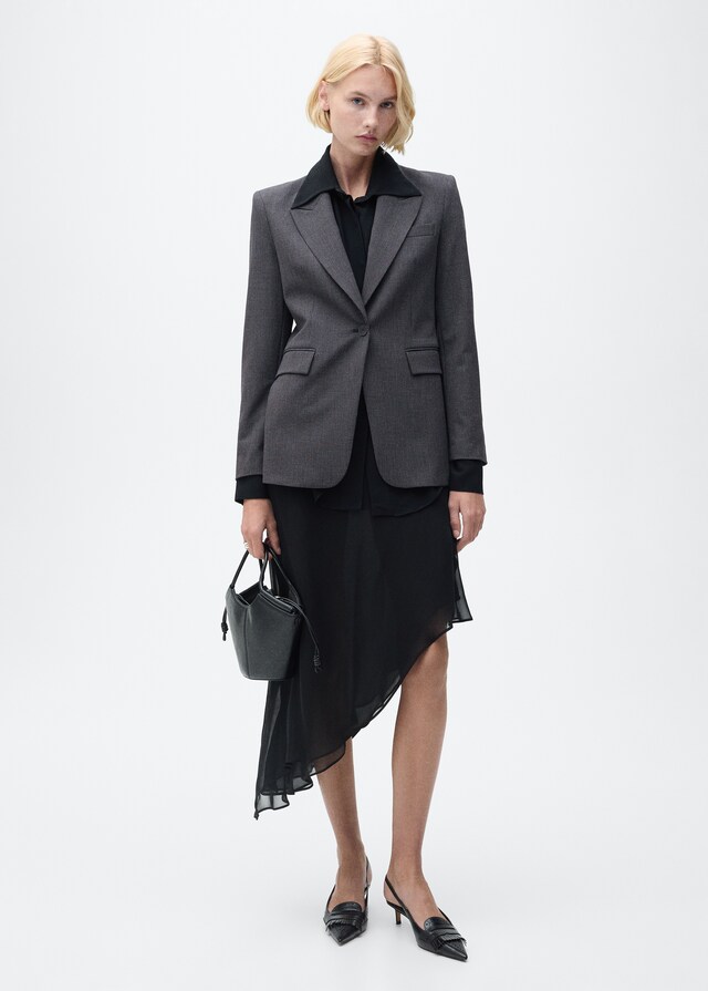 Mango Blazer recta micro pata de gallo Última moda