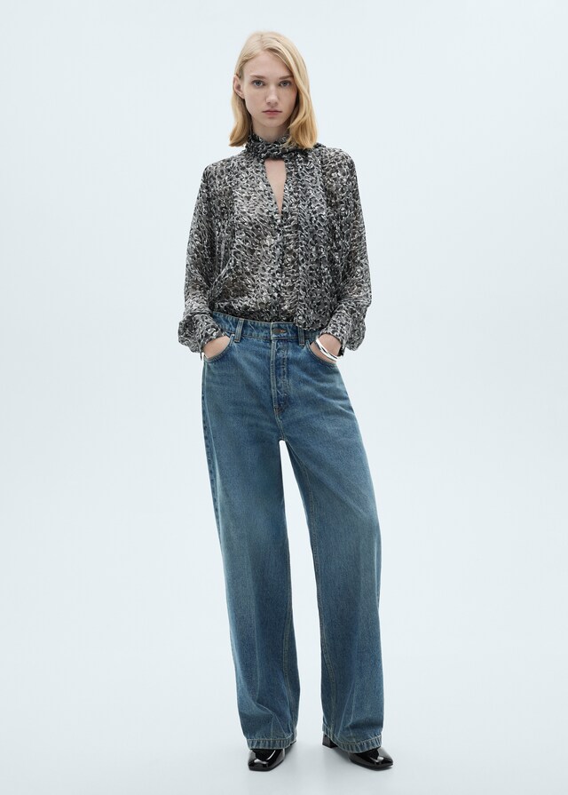 Mango Blusa leopardo lazo cuello Rebajas
