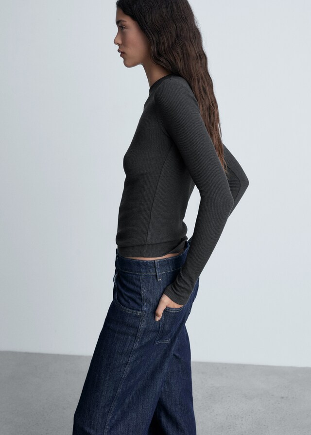 Mango Camiseta manga larga canalé Gran oferta