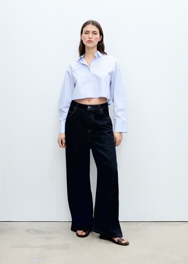Mango Camisa crop rayas detalle costuras Ahorra y exporta