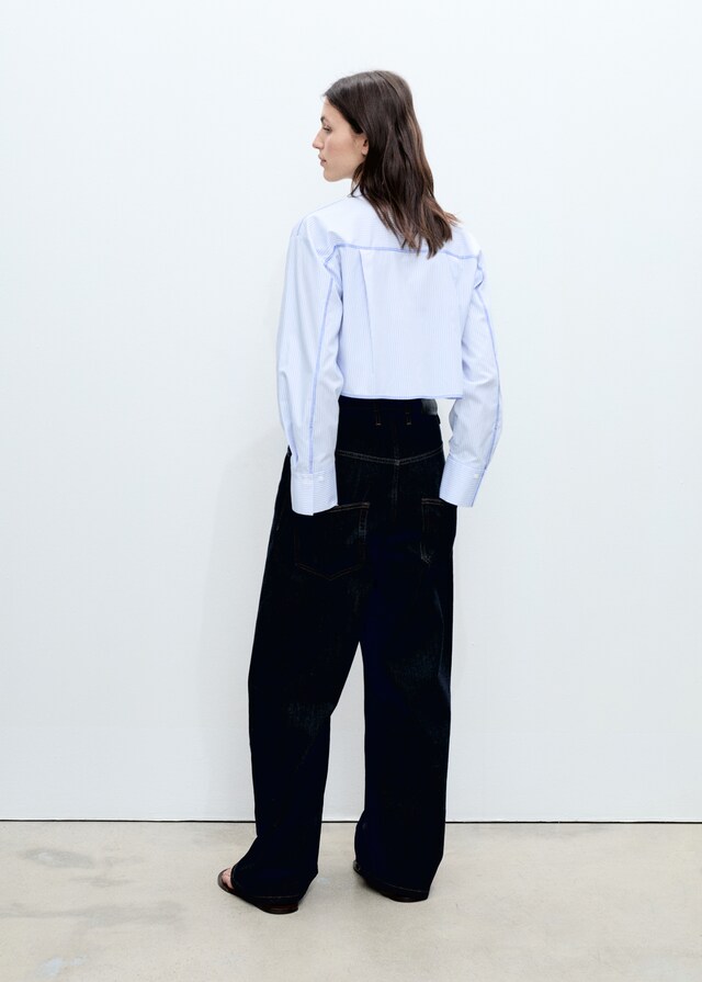 Mango Camisa crop rayas detalle costuras Ahorra y exporta