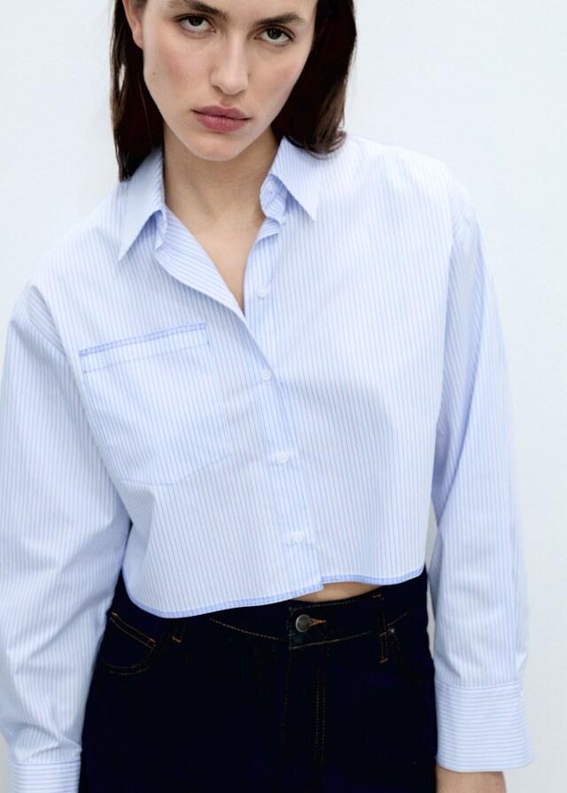 Mango Camisa crop rayas detalle costuras Ahorra y exporta