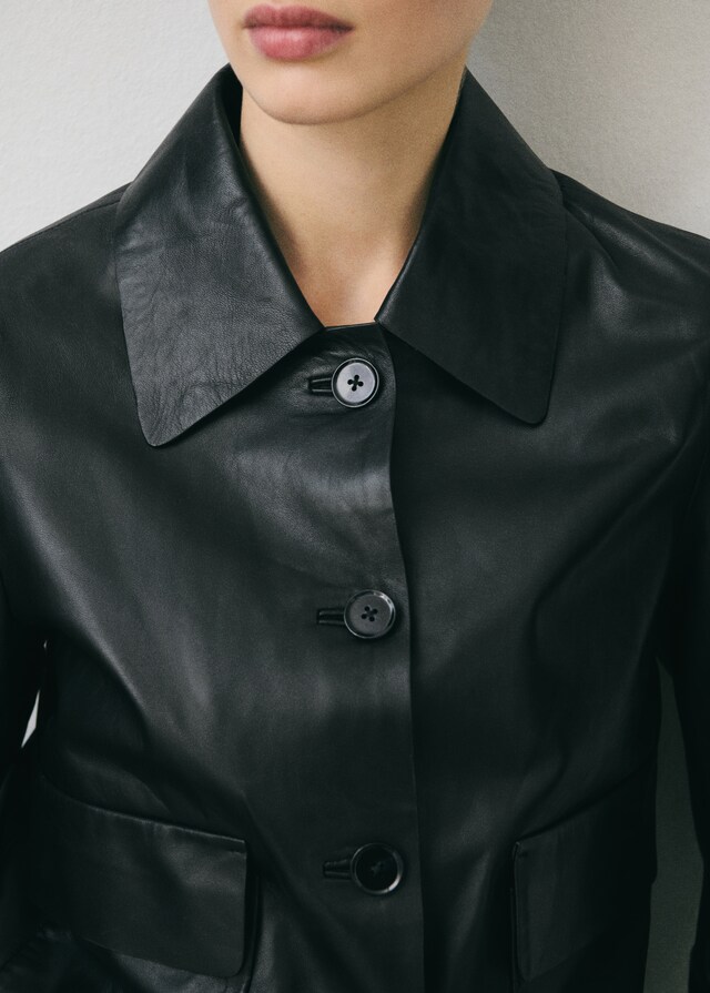 Mango Chaqueta piel botones En línea