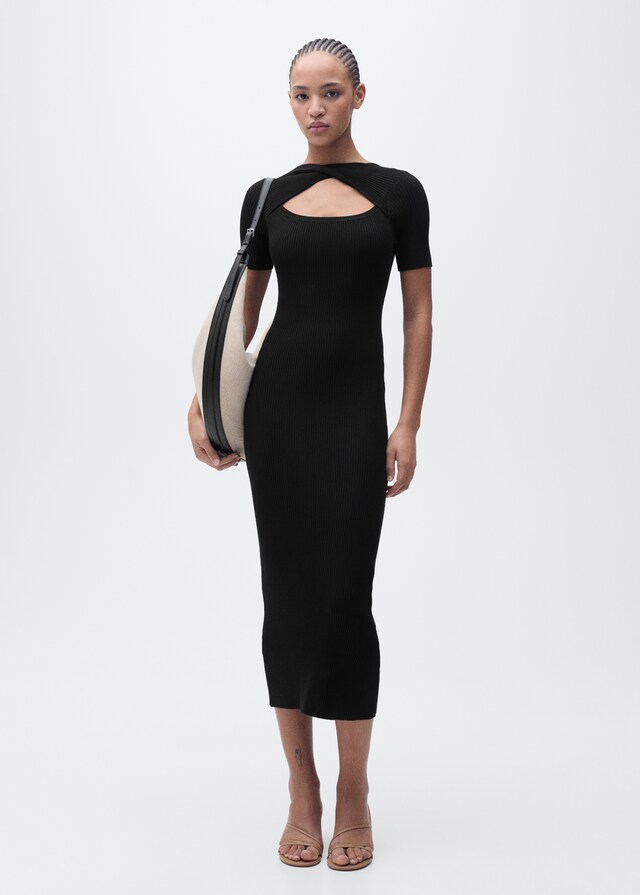 Mango Vestido midi canalé escote abertura Tienda