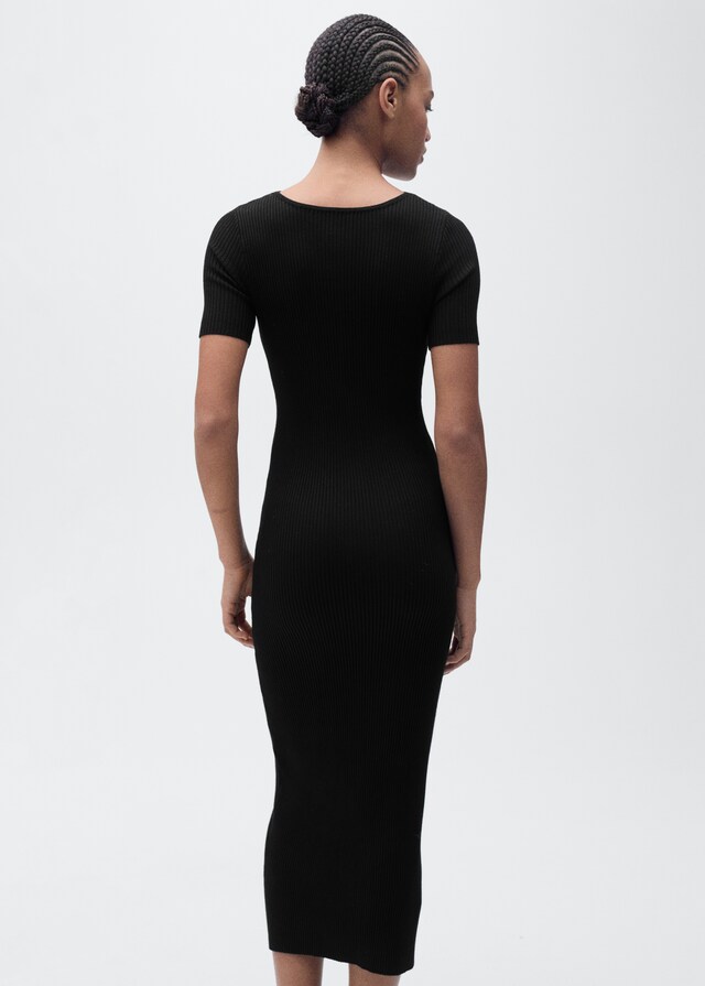 Mango Vestido midi canalé escote abertura Tienda