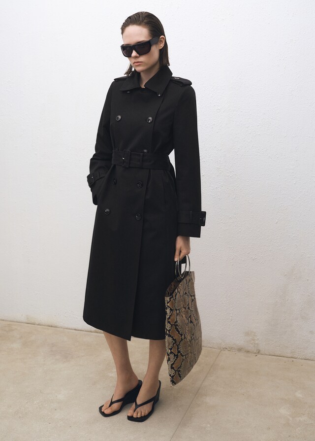 Mango Trench algodón doble botonadura Liquidación