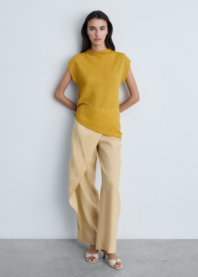 Mango Pantalón cruzado lino Outlet