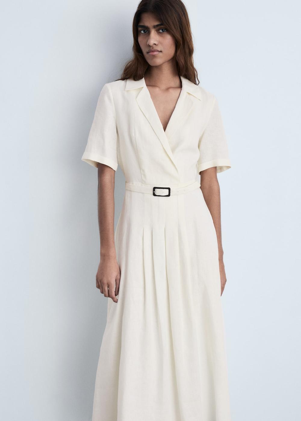 Mango Vestido lino cinturón