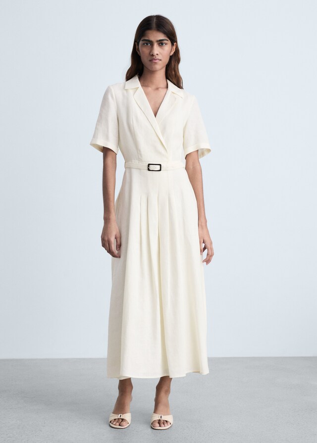 Mango Vestido lino cinturón Rebajas
