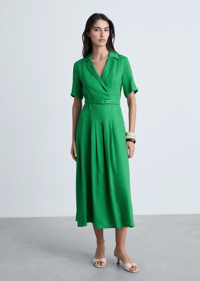 Mango Vestido lino cinturón Ofertas