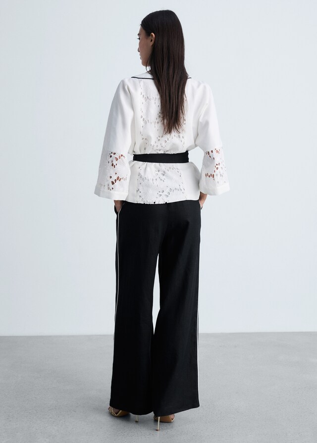 Mango Pantalón lino raya contraste En oferta