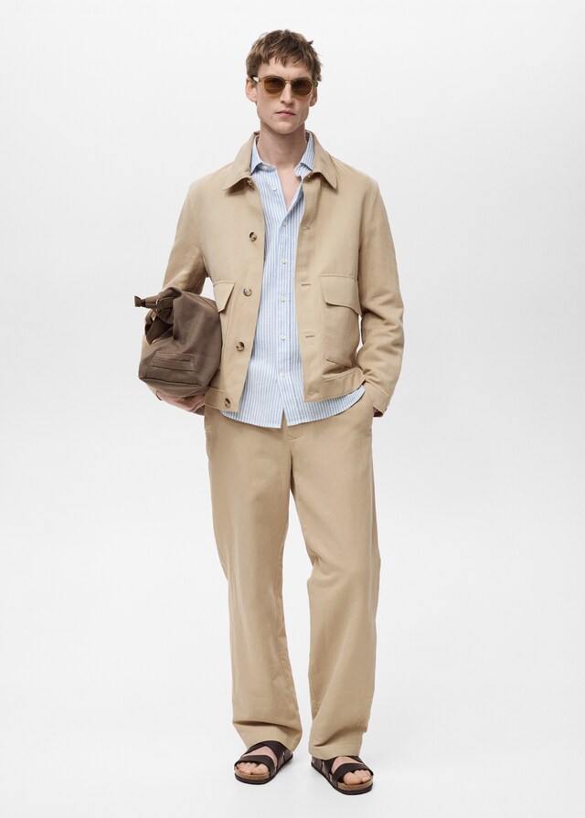 Mango Chaqueta algodón lino bolsillos Oferta especial